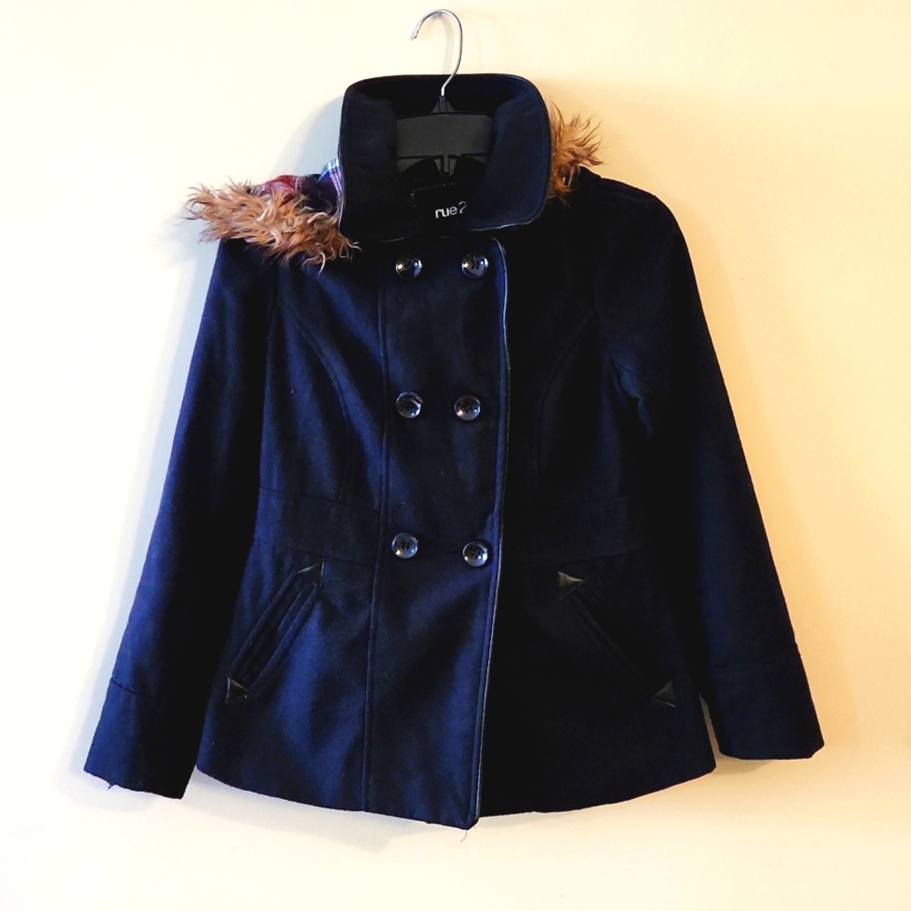 Dark Navy Blue Cute Hooded Peacoat/Jacket